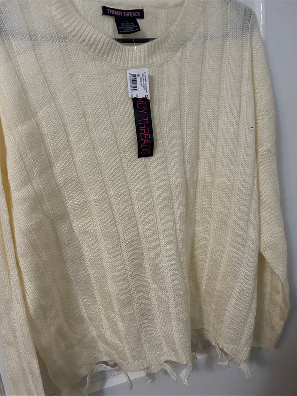 Women's Cream Ribbed Crew Sweater